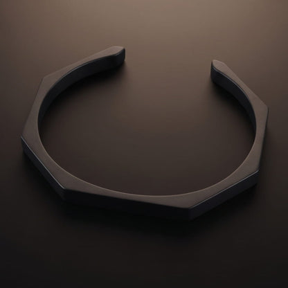 THE MEN THING Steel Bracelets ENGRAVED - ONYX HEX CUFF - Pure Stainless Steel Open Bangle Bracelet for Men & Boys