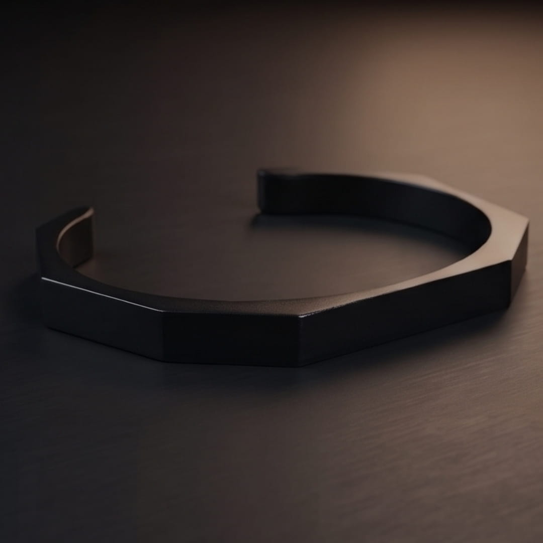 THE MEN THING Steel Bracelets ENGRAVED - ONYX HEX CUFF - Pure Stainless Steel Open Bangle Bracelet for Men & Boys
