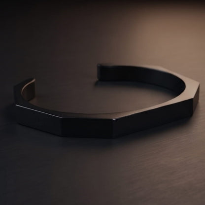 THE MEN THING Steel Bracelets ENGRAVED - ONYX HEX CUFF - Pure Stainless Steel Open Bangle Bracelet for Men & Boys