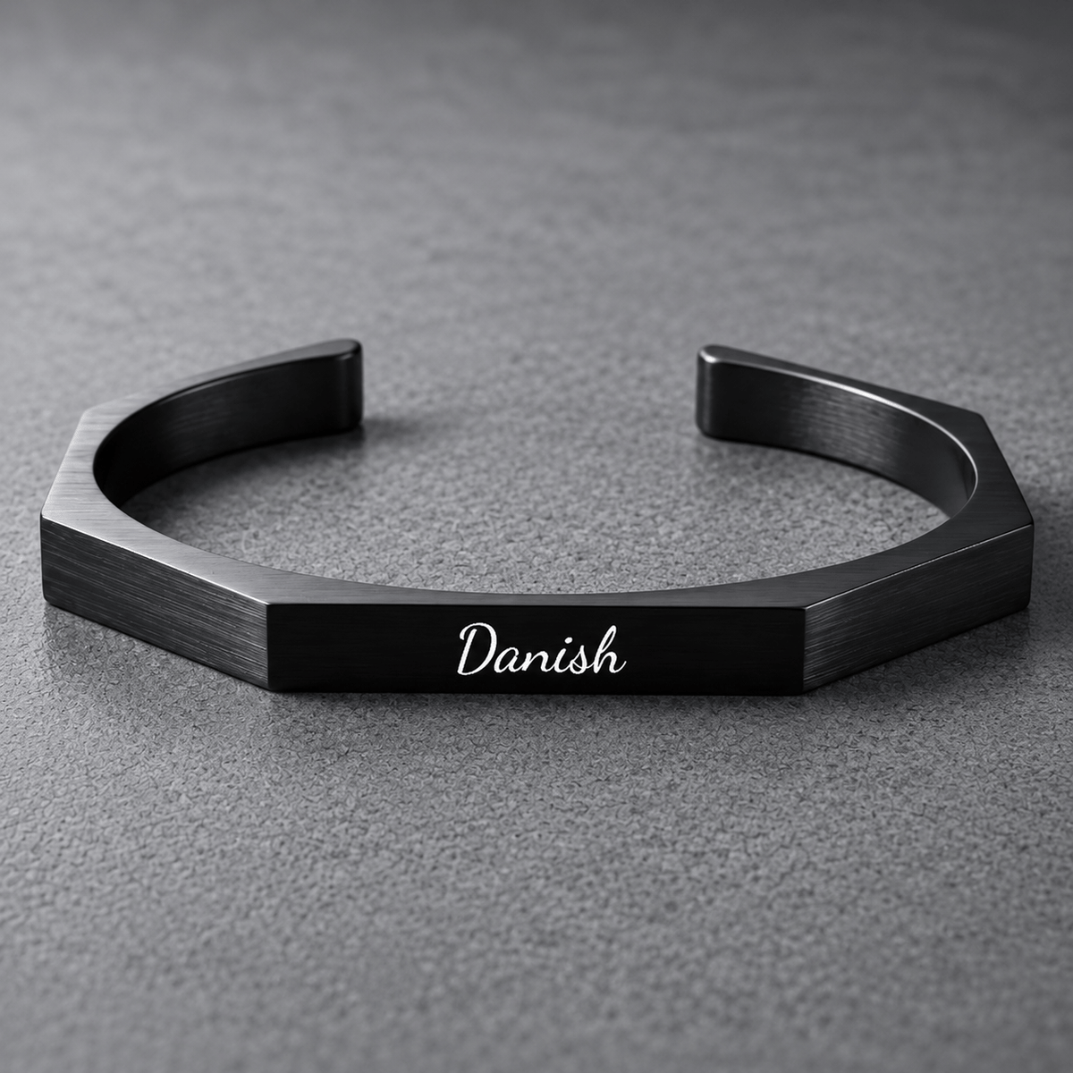 THE MEN THING Steel Bracelets ENGRAVED - ONYX HEX CUFF - Pure Stainless Steel Open Bangle Bracelet for Men & Boys