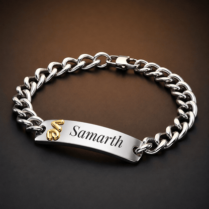 THE MEN THING Steel Bracelets ENGRAVED - PERSONA LINK - 11mm Pure Titanium Steel Bracelet with Lobster Clasp for Men & Boy (8.5 inch)