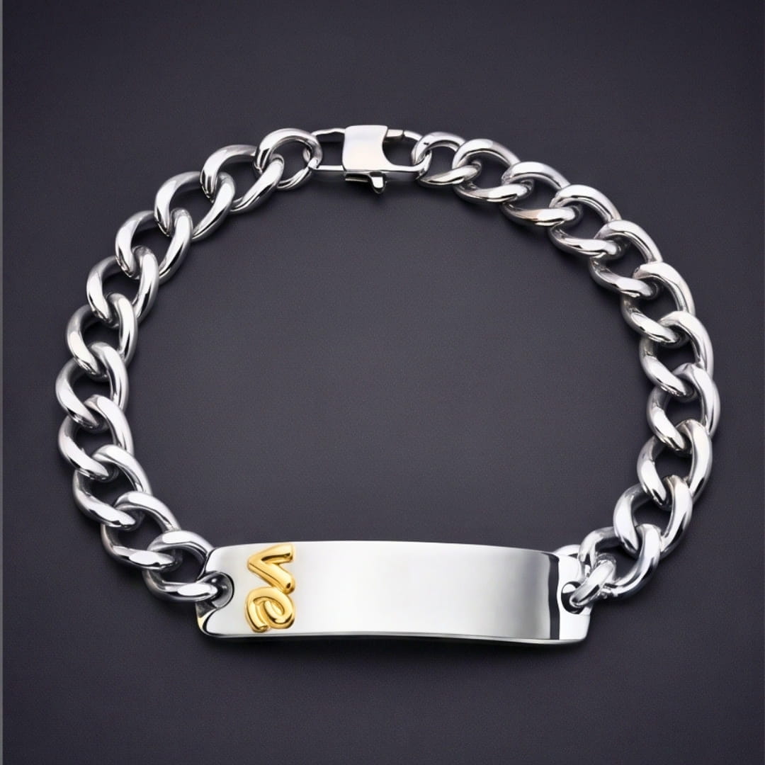 THE MEN THING Steel Bracelets ENGRAVED - PERSONA LINK - 11mm Pure Titanium Steel Bracelet with Lobster Clasp for Men & Boy (8.5 inch)