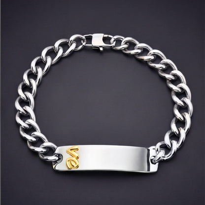 THE MEN THING Steel Bracelets ENGRAVED - PERSONA LINK - 11mm Pure Titanium Steel Bracelet with Lobster Clasp for Men & Boy (8.5 inch)