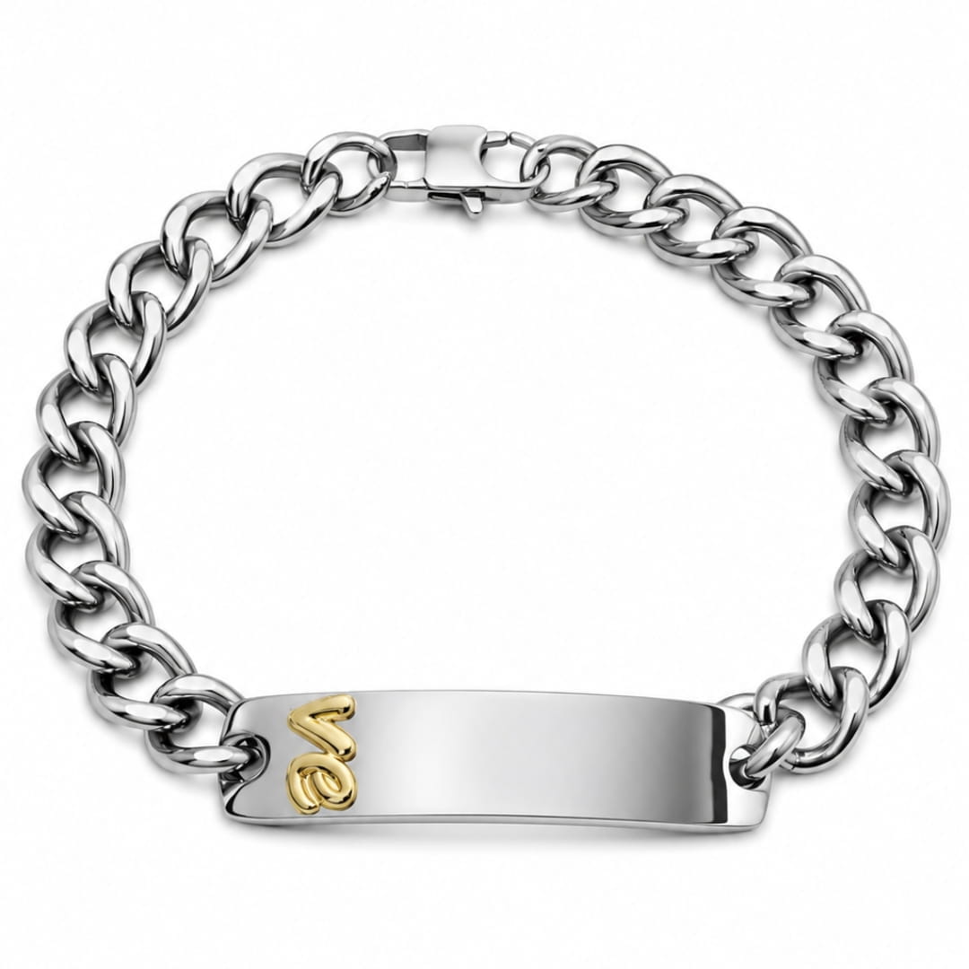 THE MEN THING Steel Bracelets ENGRAVED - PERSONA LINK - 11mm Pure Titanium Steel Bracelet with Lobster Clasp for Men & Boy (8.5 inch)