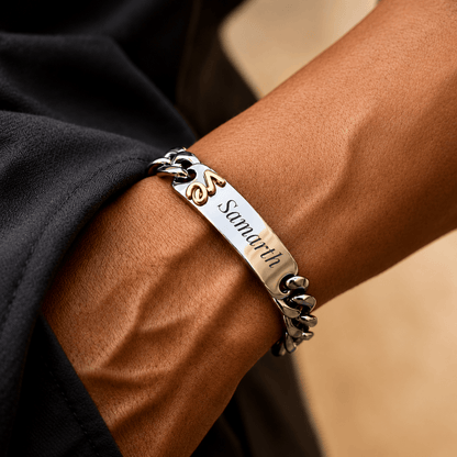 THE MEN THING Steel Bracelets ENGRAVED - PERSONA LINK - 11mm Pure Titanium Steel Bracelet with Lobster Clasp for Men & Boy (8.5 inch)