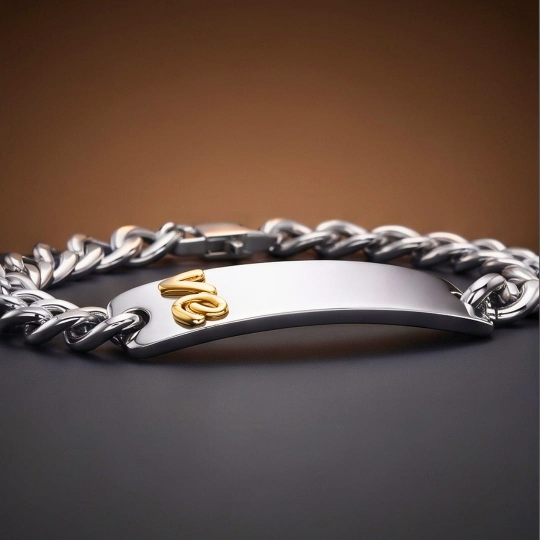 THE MEN THING Steel Bracelets ENGRAVED - PERSONA LINK - 11mm Pure Titanium Steel Bracelet with Lobster Clasp for Men & Boy (8.5 inch)