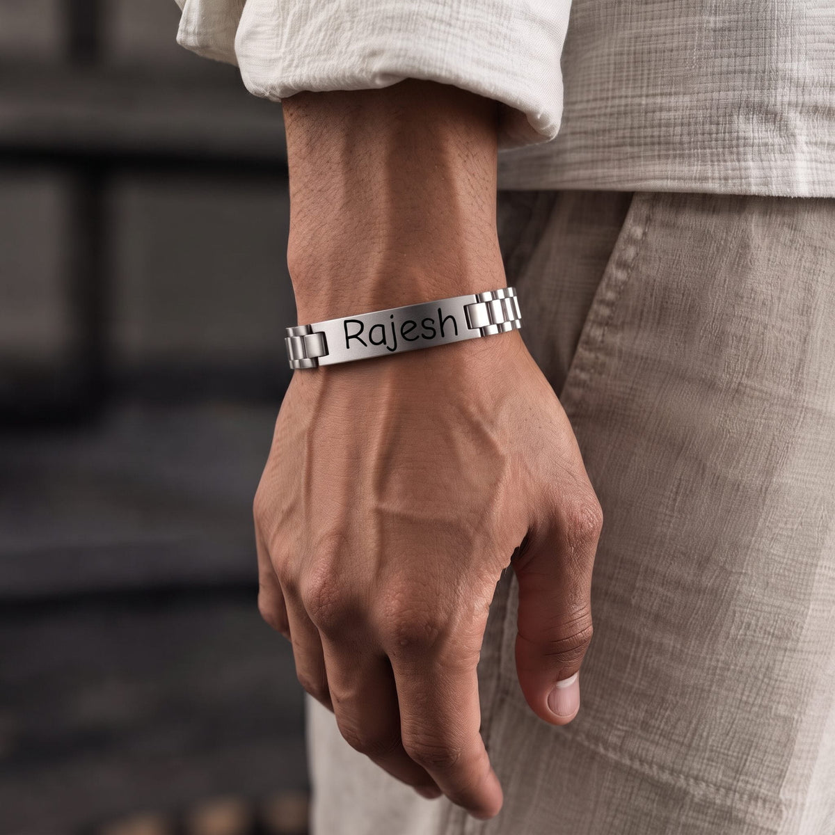 THE MEN THING Steel Bracelets ENGRAVED - PRIME AXIS - 10mm Pure Stainless Steel  Bracelet with Fold-Over Clasp for Men & Boys (9 inch )