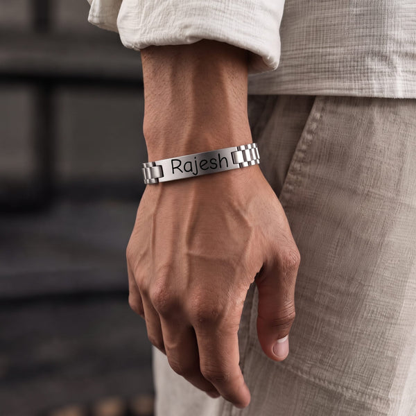 ENGRAVED - PRIME AXIS - 10mm Pure Stainless Steel  Bracelet with Fold-Over Clasp for Men & Boys (9 inch )