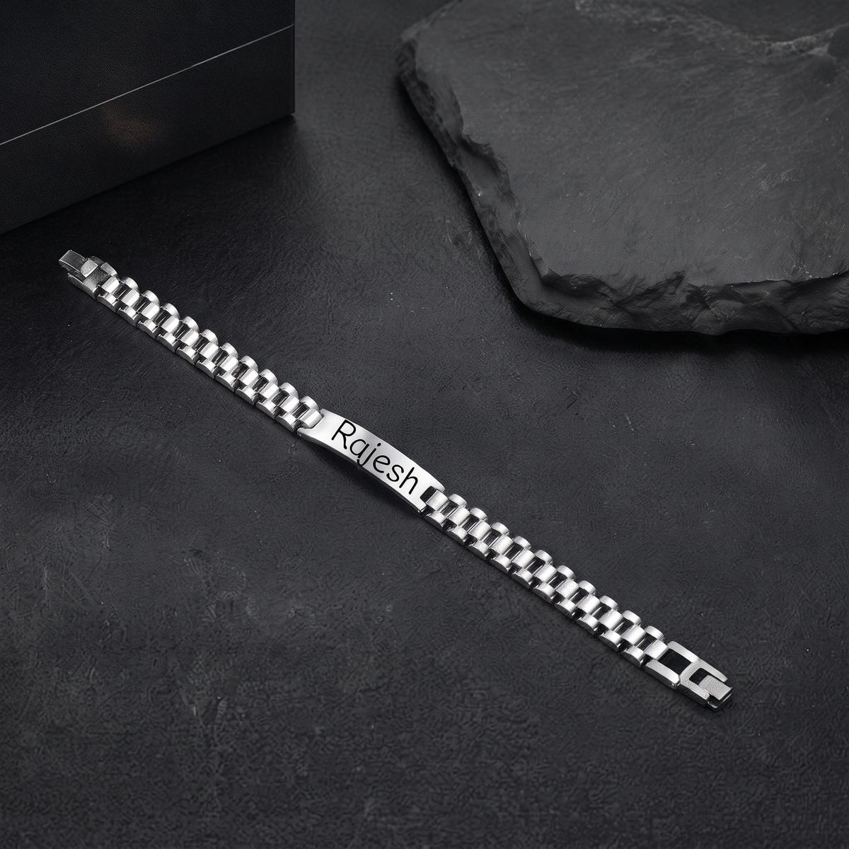 THE MEN THING Steel Bracelets ENGRAVED - PRIME AXIS - 10mm Pure Stainless Steel  Bracelet with Fold-Over Clasp for Men & Boys (9 inch )