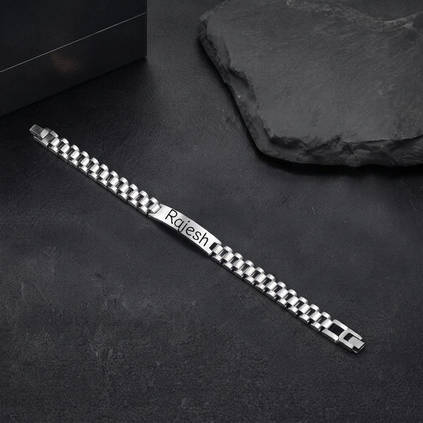 ENGRAVED - PRIME AXIS - 10mm Pure Stainless Steel  Bracelet with Fold-Over Clasp for Men & Boys (9 inch )