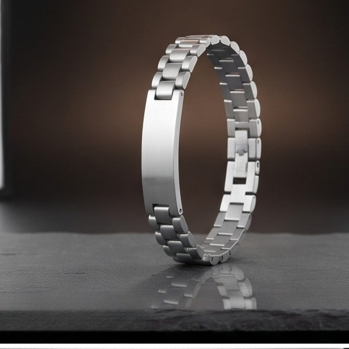 THE MEN THING Steel Bracelets ENGRAVED - PRIME AXIS - 10mm Pure Stainless Steel  Bracelet with Fold-Over Clasp for Men & Boys (9 inch )