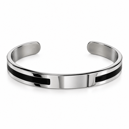 THE MEN THING Steel Bracelets ENGRAVED - STOIC SILVER - "6.5"mm Pure Stainless Steel Open Bangle Bracelet (Adjustable) for Men & Boys