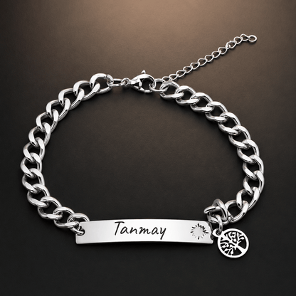 THE MEN THING Steel Bracelets ENGRAVED - TREE CHARM STEEL - 8mm Pure Titanium Steel Bracelet with Lobster Clasp for Men & Boy (8-9 inch)