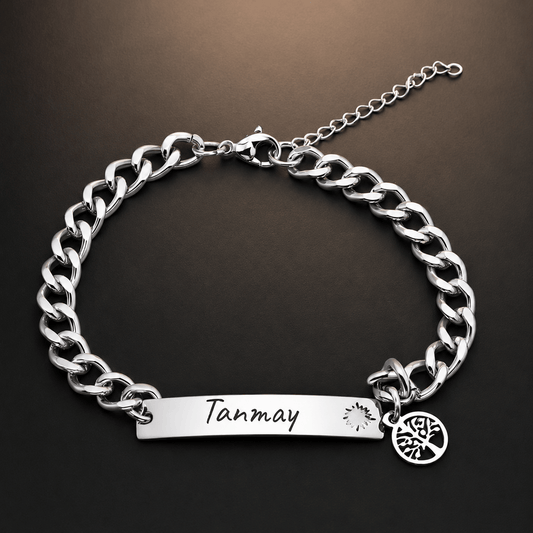 THE MEN THING Steel Bracelets ENGRAVED - TREE CHARM STEEL - 8mm Pure Titanium Steel Bracelet with Lobster Clasp for Men & Boy (8-9 inch)