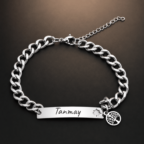 ENGRAVED - TREE CHARM STEEL - 8mm Pure Titanium Steel Bracelet with Lobster Clasp for Men & Boy (8-9 inch)