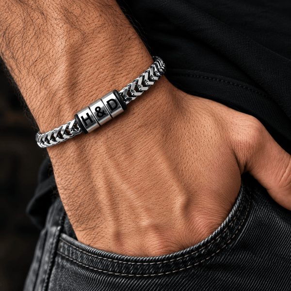 ENGRAVED - TRIAX - 10mm Pure Stainless Steel  Bracelet with Lobster Claw Buckle for Men & Boys (8 to 10 inch Adjustable Cable Chain)