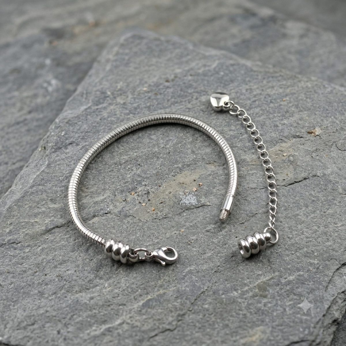 THE MEN THING Steel Bracelets ETERNA HEART - 3mm Pure Stainless Steel Adjustable Bracelet for Men & Boys