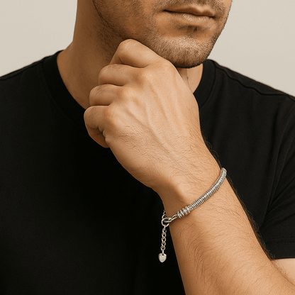 THE MEN THING Steel Bracelets ETERNA HEART - 3mm Pure Stainless Steel Alloy Adjustable Bracelet for Men & Boys