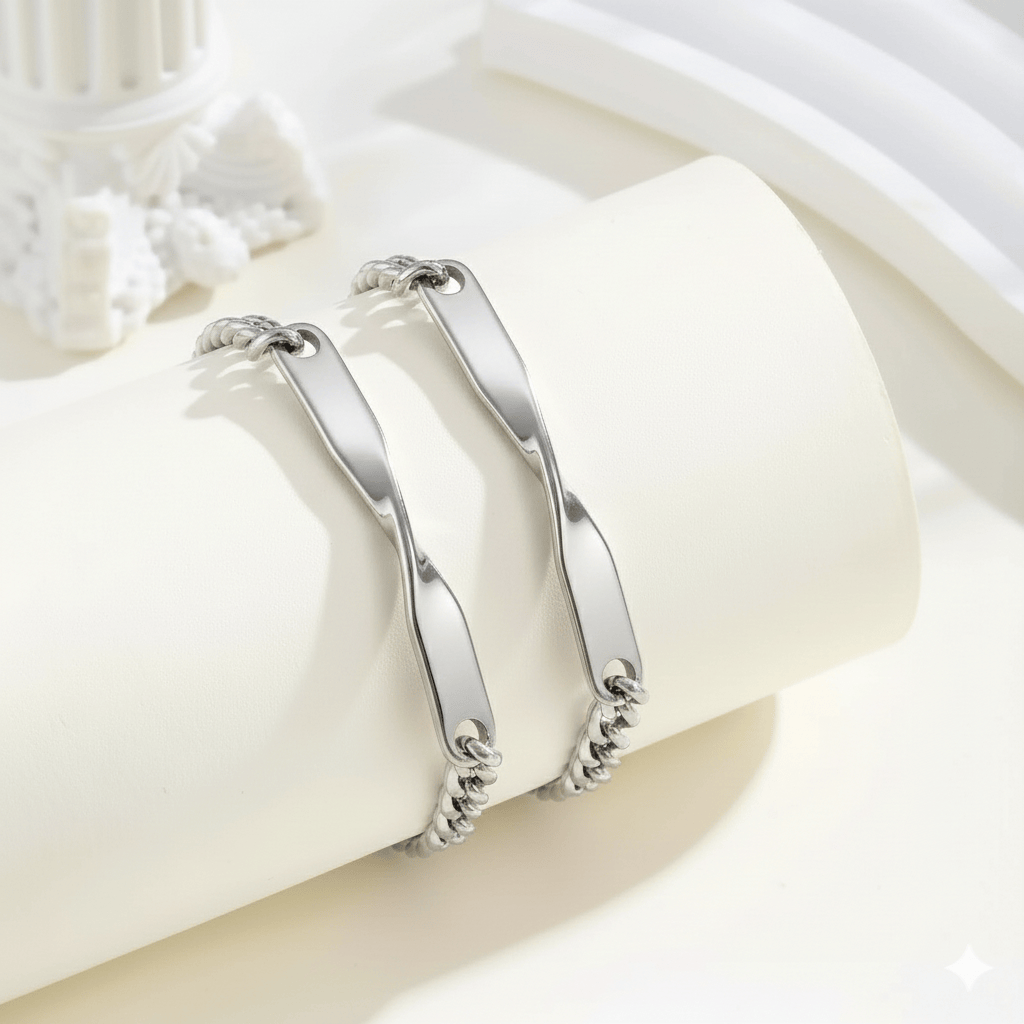 THE MEN THING Steel Bracelets ETERNAL TWISTED BAR LINK - Pure Titanium Steel Adjustable Bracelet for Men & Boys