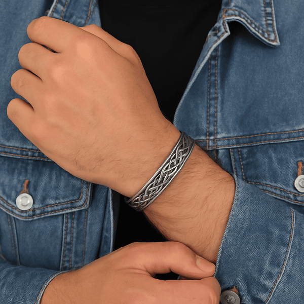 FENRIR TWIST - Pure Stainless Steel Open Bangle Bracelet (Adjustable) for Men & Boys