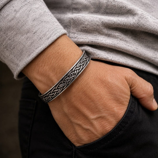 FENRIR TWIST - Pure Stainless Steel Open Bangle Bracelet (Adjustable) for Men & Boys