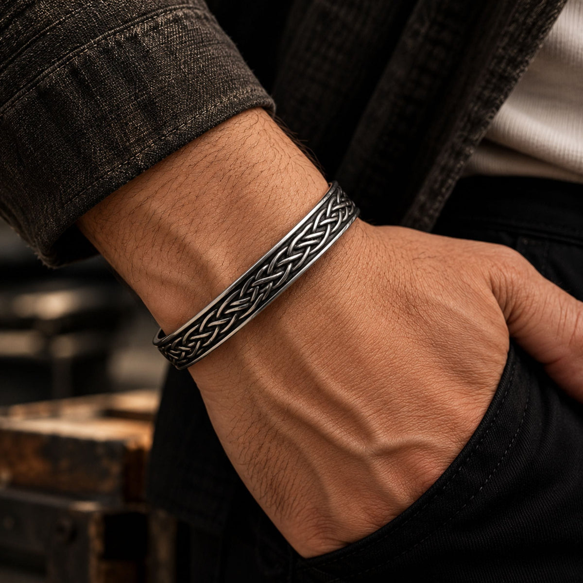 THE MEN THING Steel Bracelets FENRIR TWIST - Pure Stainless Steel Open Bangle Bracelet (Adjustable) for Men & Boys