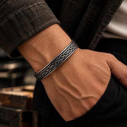 THE MEN THING Steel Bracelets FENRIR TWIST - Pure Stainless Steel Open Bangle Bracelet (Adjustable) for Men & Boys