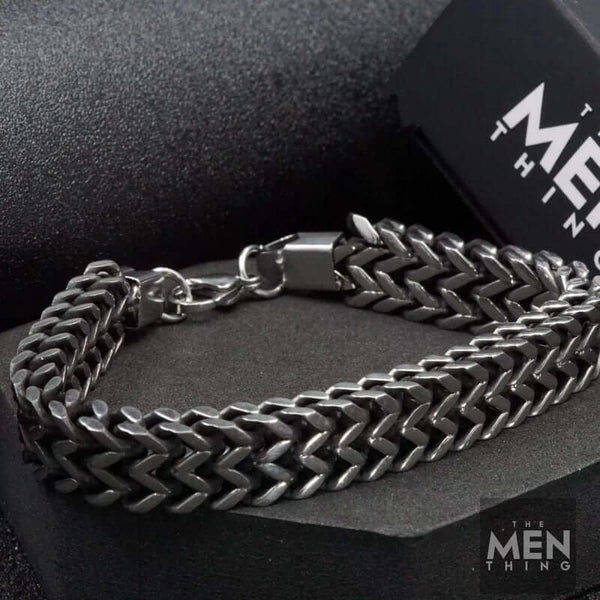 फॉक्सटेल - 12.5 मिमी शुद्ध टाइटेनियम स्टील मोटा ब्रेसलेट, यूरोपीय शैली - पुरुषों और लड़कों के लिए लॉबस्टर क्लॉ बकल के साथ एंटीक आयन प्लेटिंग (9 इंच)