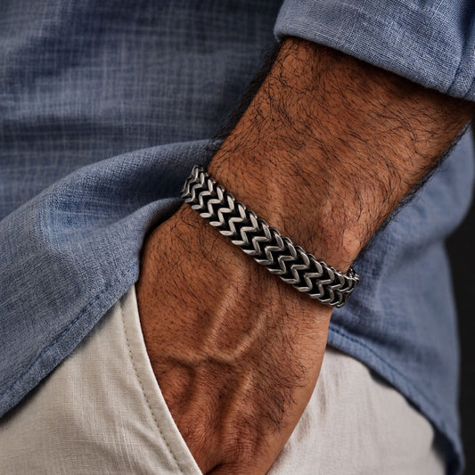 THE MEN THING Steel Bracelets FOXTAIL - 12.5mm Pure Titanium Steel Thick Bracelet, European Style - Antique Ion Plating with Lobster Claw Buckle for Men & Boys (9 inch)