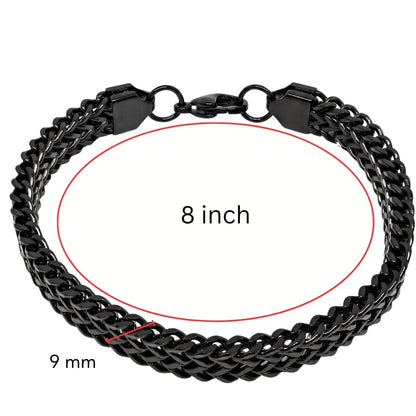 THE MEN THING Steel Bracelets FOXTAIL - BLACK - 9mm Pure Titanium Steel Thick Bracelet, European Style - Antique Ion Plating with Lobster Claw Buckle for Men & Boys (8 inch)
