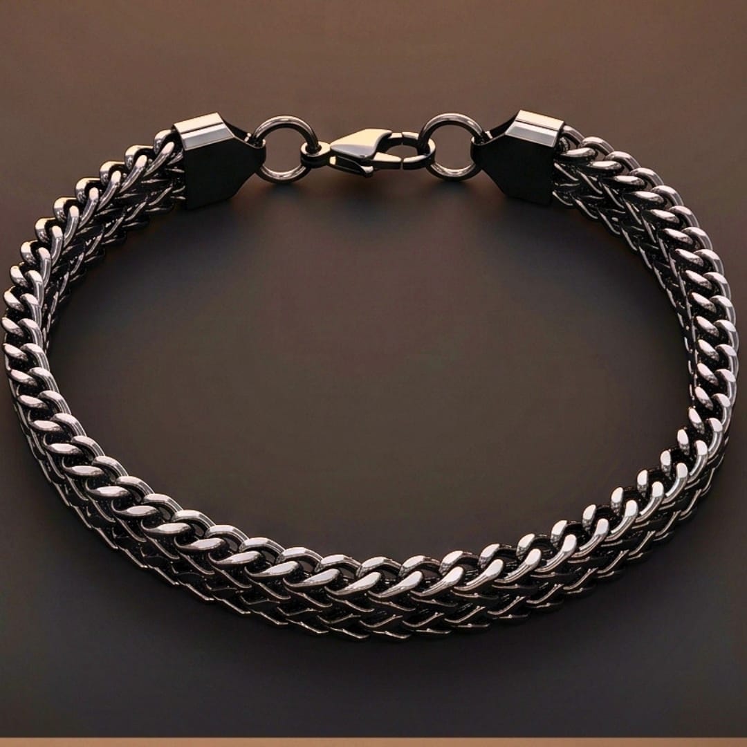 THE MEN THING Steel Bracelets FOXTAIL - BLACK - 9mm Pure Titanium Steel Thick Bracelet, European Style - Antique Ion Plating with Lobster Claw Buckle for Men & Boys (8 inch)