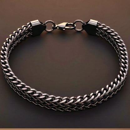 THE MEN THING Steel Bracelets FOXTAIL - BLACK - 9mm Pure Titanium Steel Thick Bracelet, European Style - Antique Ion Plating with Lobster Claw Buckle for Men & Boys (8 inch)