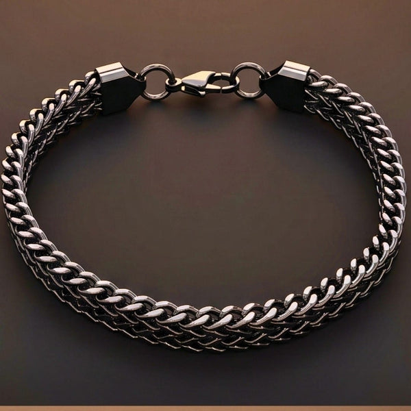 FOXTAIL - BLACK - 9mm Pure Titanium Steel Thick Bracelet, European Style - Antique Ion Plating with Lobster Claw Buckle for Men & Boys (8 inch)