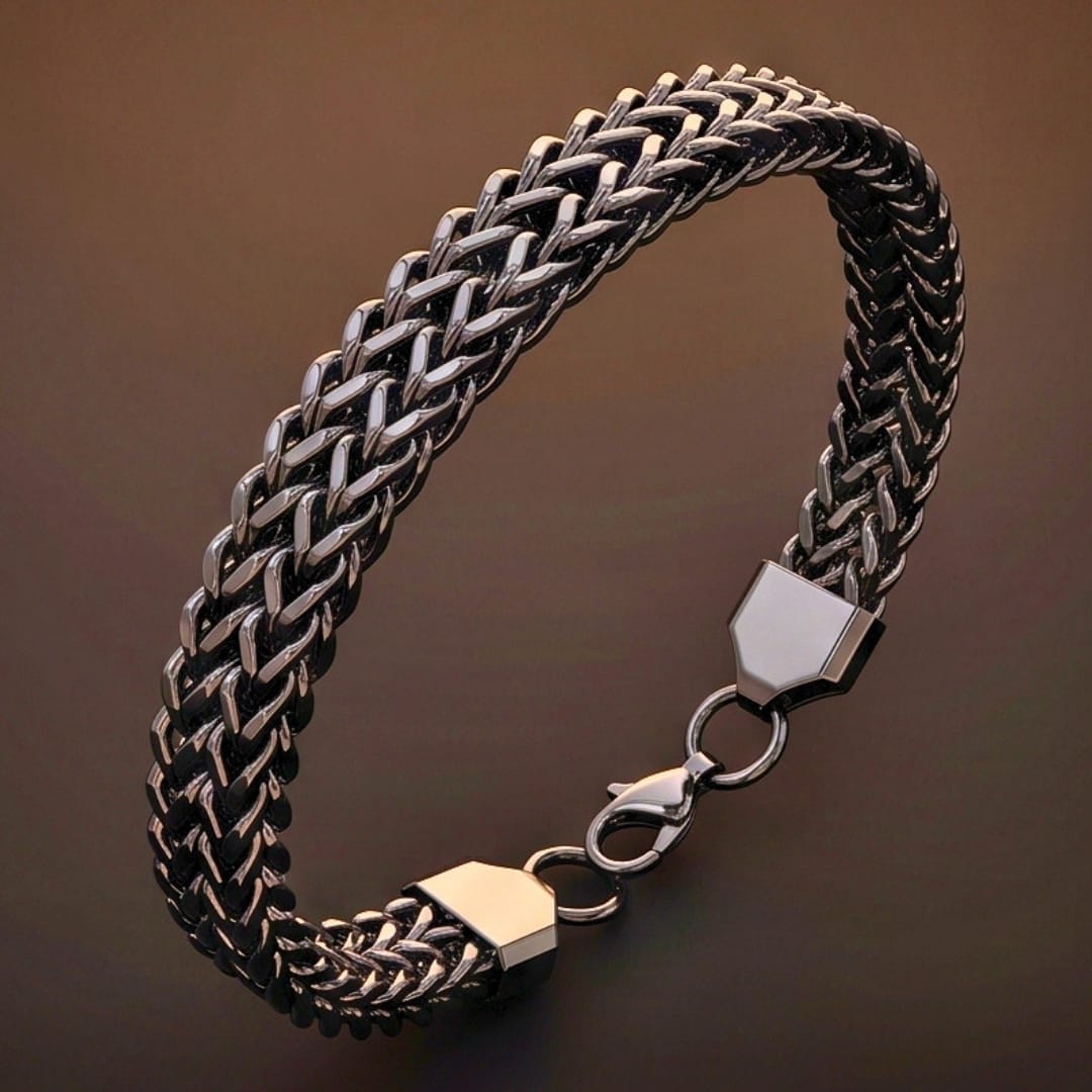 THE MEN THING Steel Bracelets FOXTAIL - BLACK - 9mm Pure Titanium Steel Thick Bracelet, European Style - Antique Ion Plating with Lobster Claw Buckle for Men & Boys (8 inch)