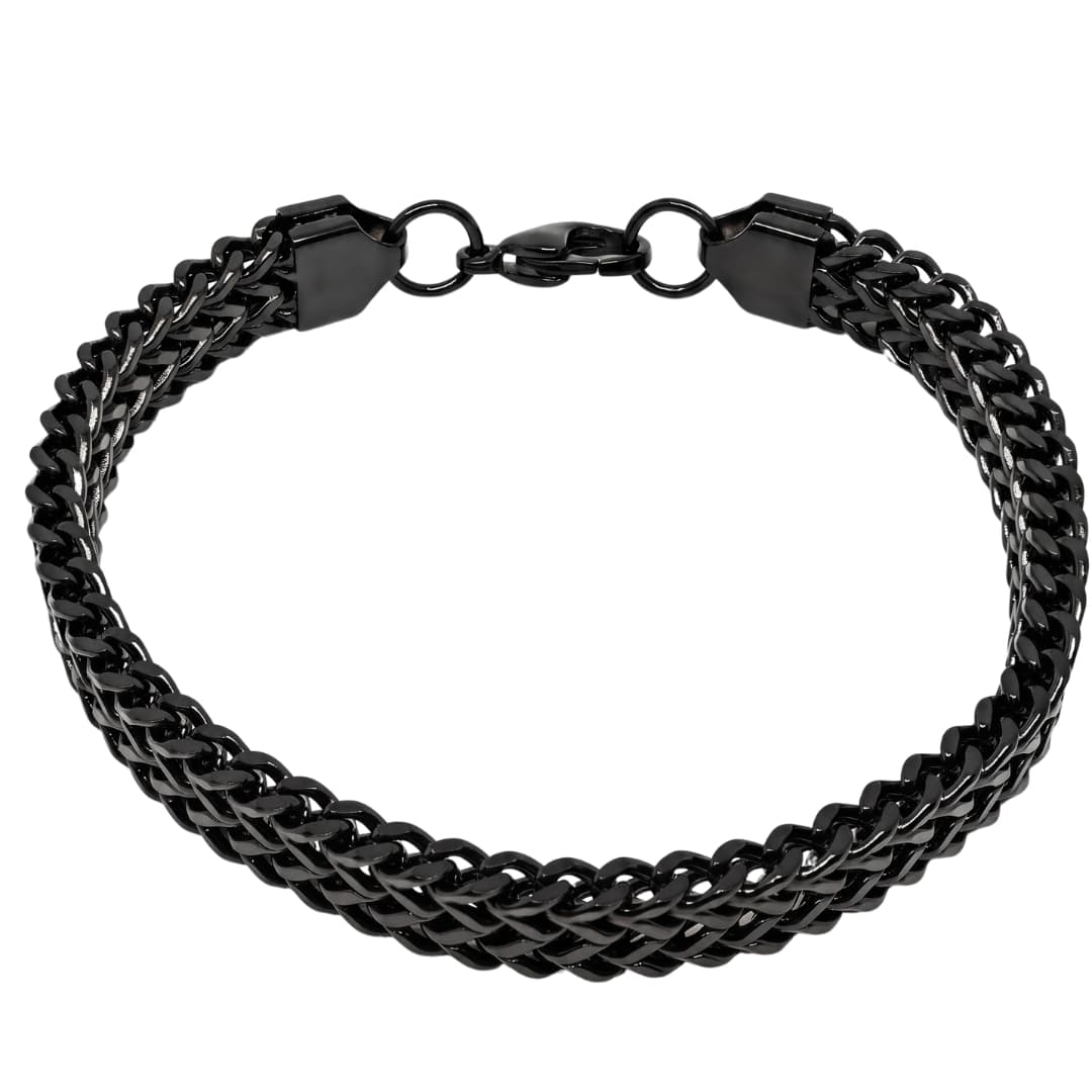 THE MEN THING Steel Bracelets FOXTAIL - BLACK - 9mm Pure Titanium Steel Thick Bracelet, European Style - Antique Ion Plating with Lobster Claw Buckle for Men & Boys (8 inch)
