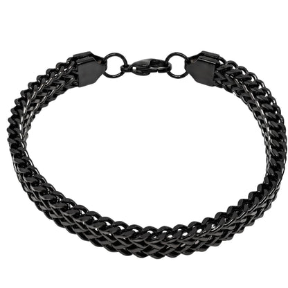 THE MEN THING Steel Bracelets FOXTAIL - BLACK - 9mm Pure Titanium Steel Thick Bracelet, European Style - Antique Ion Plating with Lobster Claw Buckle for Men & Boys (8 inch)