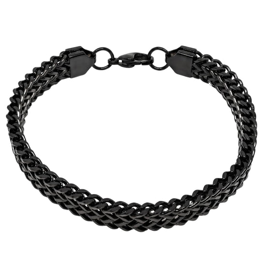 THE MEN THING Steel Bracelets FOXTAIL - BLACK - 9mm Pure Titanium Steel Thick Bracelet, European Style - Antique Ion Plating with Lobster Claw Buckle for Men & Boys (8 inch)