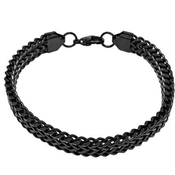 FOXTAIL - BLACK - 9mm Pure Titanium Steel Thick Bracelet, European Style - Antique Ion Plating with Lobster Claw Buckle for Men & Boys (8 inch)