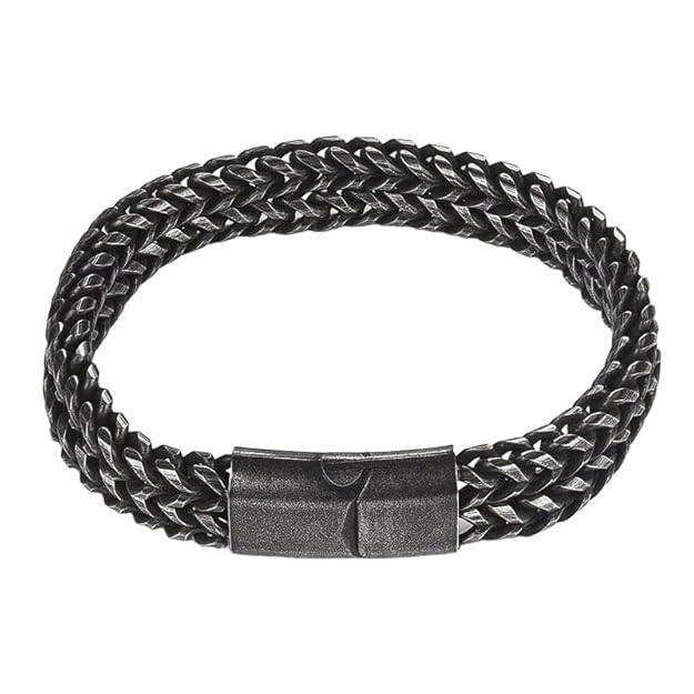 THE MEN THING Steel Bracelets FRANCO DIVIDE LINK - 12mm Pure Stainless Steel Bracelet, Biker Punk Style Bracelet for Men & Boy (8 inch)
