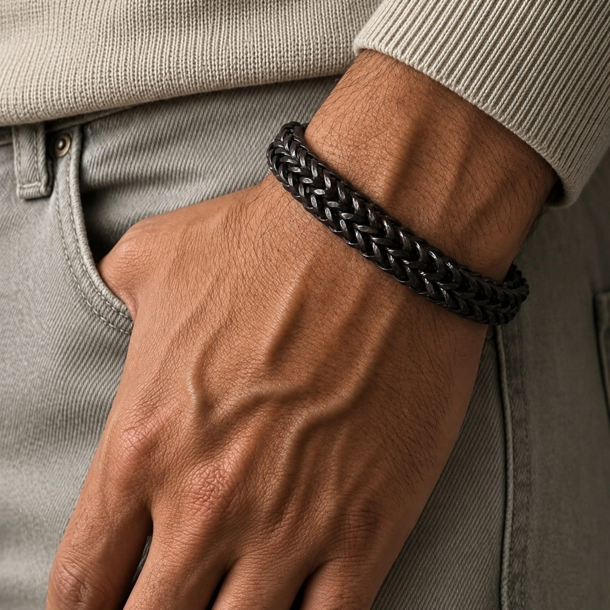 THE MEN THING Steel Bracelets FRANCO DIVIDE LINK - 12mm Pure Stainless Steel Bracelet, Biker Punk Style Bracelet for Men & Boy (8 inch)
