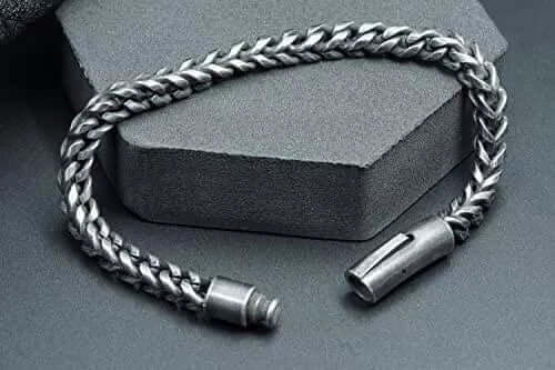 FRANCO LINK DUSKY -  6mm Pure Stainless Steel Bracelet, American trending - Black Color Biker Punk Style Bracelet for Men & Boys (8 inch)