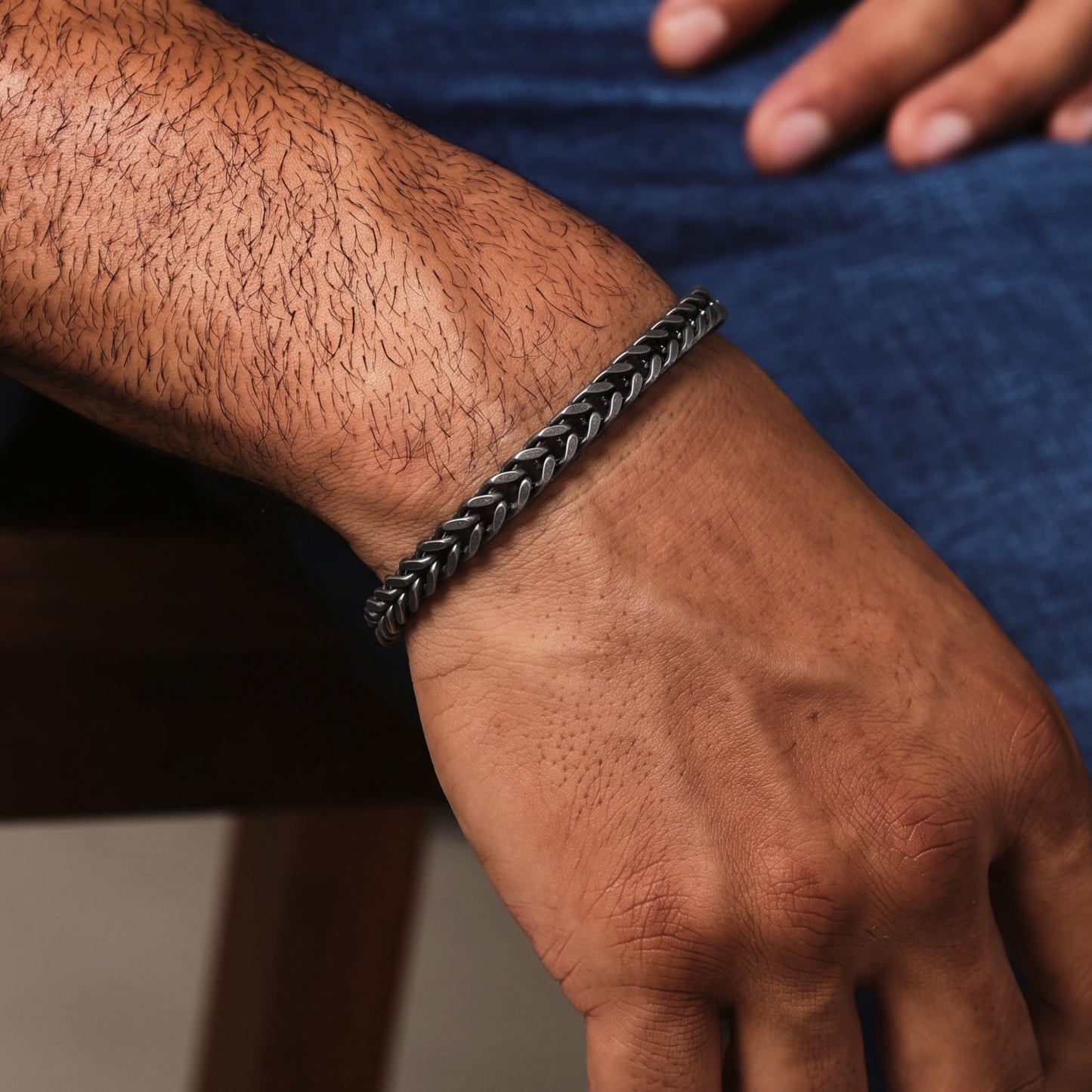 THE MEN THING Steel Bracelets FRANCO LINK DUSKY -  6mm Pure Stainless Steel Bracelet, American trending - Black Color Biker Punk Style Bracelet for Men & Boys (8 inch)