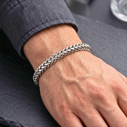 THE MEN THING Steel Bracelets FRANCO LINK DUSKY -  6mm Pure Stainless Steel Bracelet, American trending - Black Color Biker Punk Style Bracelet for Men & Boys (8 inch)