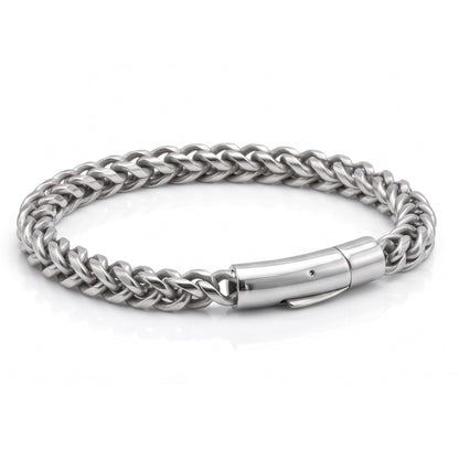THE MEN THING Steel Bracelets FRANCO LINK DUSKY -  6mm Pure Stainless Steel Bracelet, American trending - Black Color Biker Punk Style Bracelet for Men & Boys (8 inch)