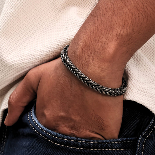 THE MEN THING Steel Bracelets FRANCO SINGEL LINK -  6mm Pure Stainless Steel Bracelet, 8 inch American trending Biker Punk Style for Men & Boys