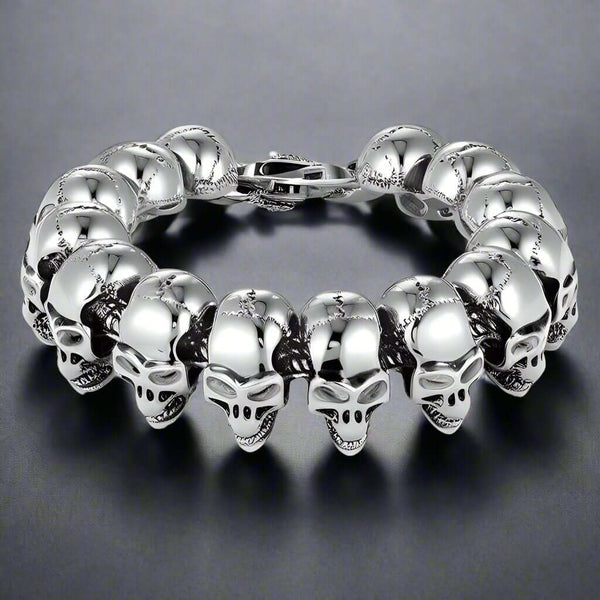 घोस्ट हेड - 22 मिमी शुद्ध टाइटेनियम स्टील ब्रेसलेट, पुरुषों और लड़कों के लिए लॉबस्टर क्लॉ बकल के साथ खोपड़ी हेड ब्रेसलेट (8 इंच)