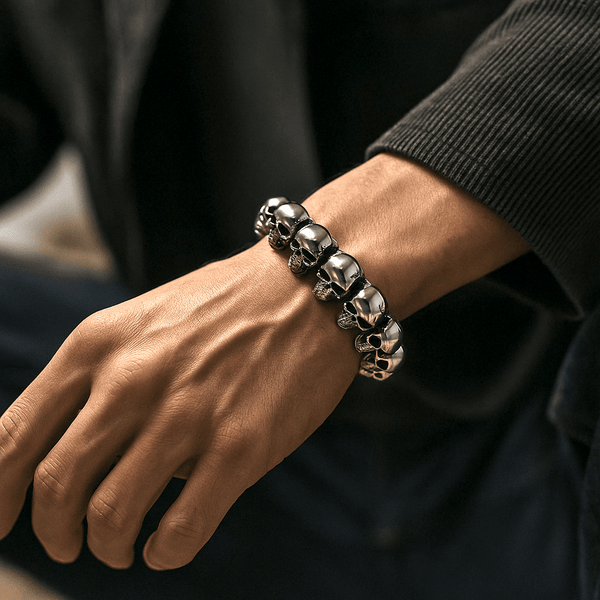 घोस्ट हेड - 22 मिमी शुद्ध टाइटेनियम स्टील ब्रेसलेट, पुरुषों और लड़कों के लिए लॉबस्टर क्लॉ बकल के साथ खोपड़ी हेड ब्रेसलेट (8 इंच)