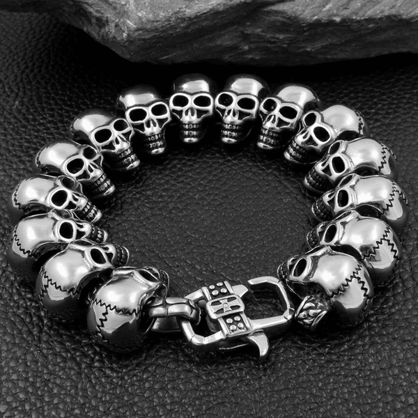 घोस्ट हेड - 22 मिमी शुद्ध टाइटेनियम स्टील ब्रेसलेट, पुरुषों और लड़कों के लिए लॉबस्टर क्लॉ बकल के साथ खोपड़ी हेड ब्रेसलेट (8 इंच)