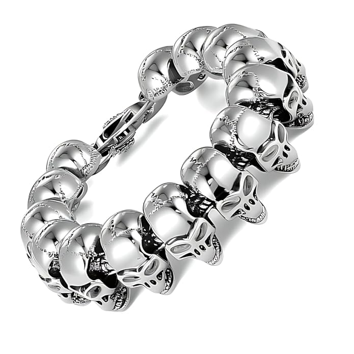 THE MEN THING Steel Bracelets GHOST HEAD  - 22mm Pure Titanium Steel Bracelet, Skull Head Bracelet with Lobster Claw Buckle for Men & Boy (8inch)