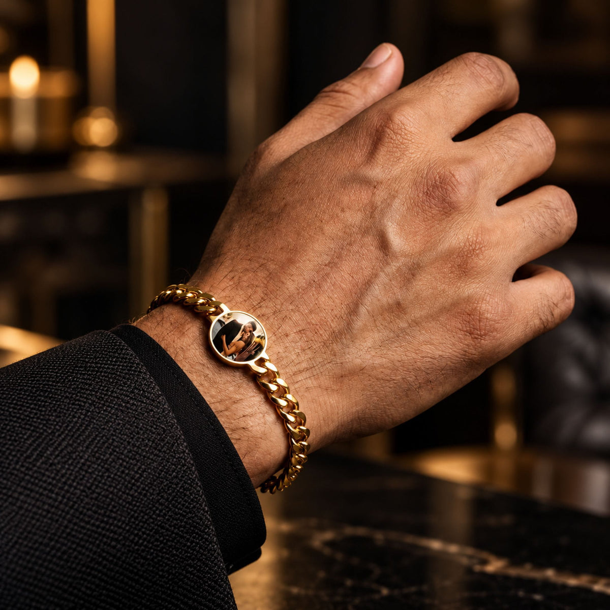 THE MEN THING Steel Bracelets Golden FOREVER MEMORY – Pure Titanium Steel 7–10 Inch Adjustable Bracelet for Men & Boys | Steel & Golden